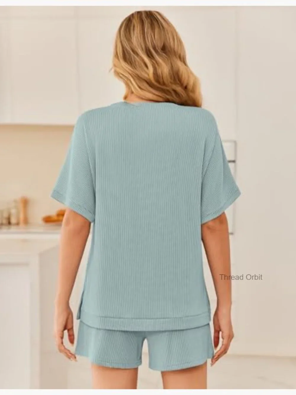 2 Piece Lounge Set Ribbed Short Sleeve Matching Shorts